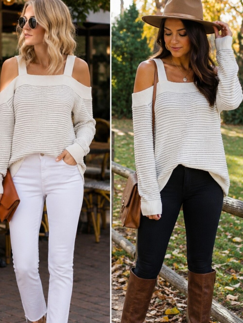 JESSICA SIMPSON Off-the-Shoulder Ribbed Sweater - Cream
